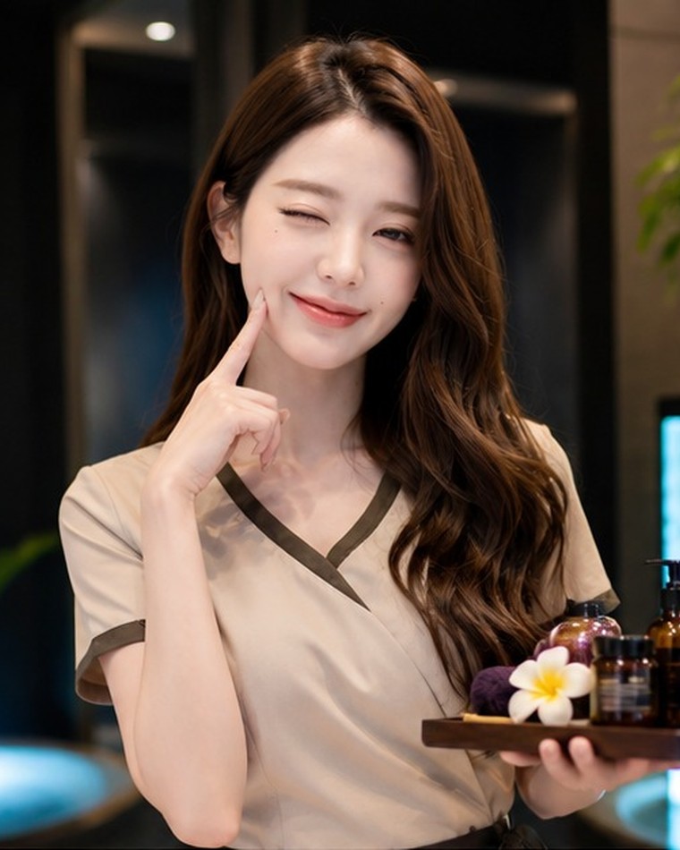 관리 시작 전 오일과 도구를 준비하는 관리사