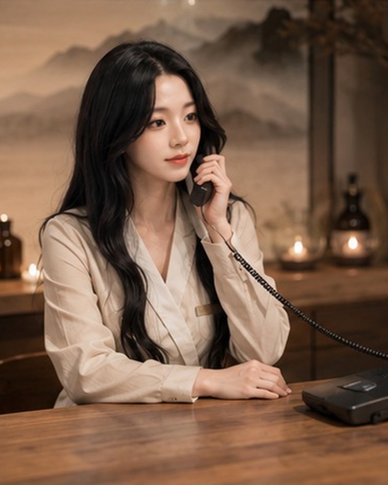 수원 출장마사지 예약 전화를 받아 지역과 시각을 확인하는 모습