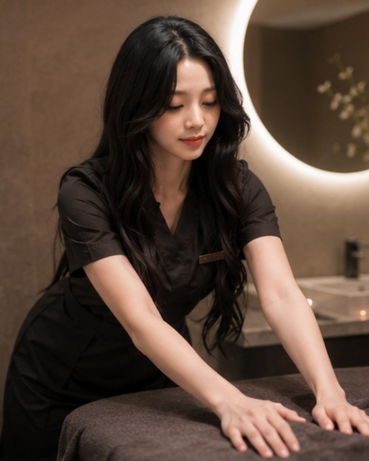 조명을 낮춘 방에서 진행하는 수원 출장마사지