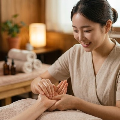 수원 출장마사지 방문 관리사가 예약 내용을 확인하는 모습